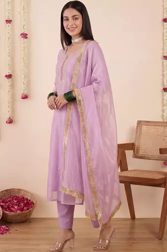 Women Ethnic Motifs Embroidered Regular Thread Work Kurta with Trousers & With Dupatta