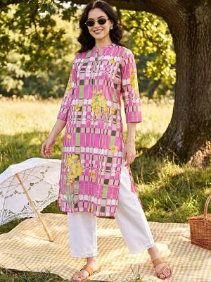 Women Printed Regular Pure Cotton Kurta with Palazzos 1