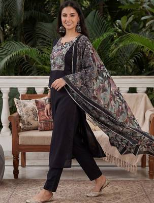 Women Floral Embroidered Regular Mirror Work Kurta with Trousers & With Dupatta 3