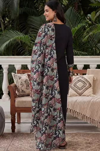Women Floral Embroidered Regular Mirror Work Kurta with Trousers & With Dupatta