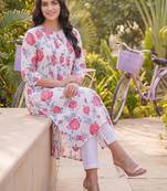 Women Floral Printed Regular Pure Cotton Kurta with Trousers