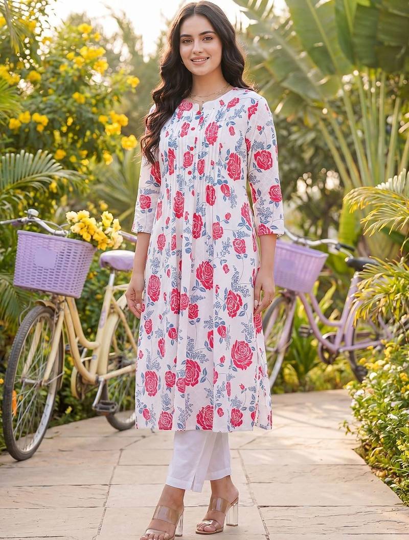 Women Floral Printed Regular Pure Cotton Kurta with Trousers