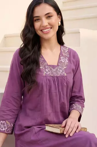 Women Ethnic Motifs Embroidered Regular Thread Work Pure Cotton Kurta with Trousers