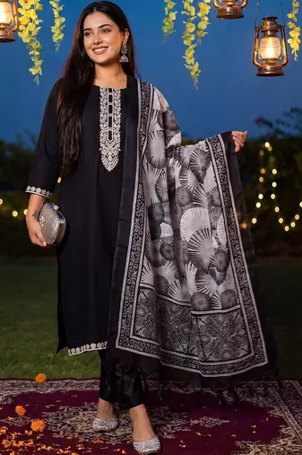 Women Ethnic Motifs Embroidered Regular Thread Work Kurta with Trousers & With Dupatta