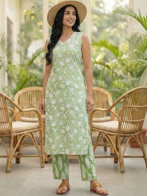 Women Floral Printed Regular Pure Cotton Kurta with Trousers & With Dupatta 5