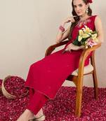 Women Embroidered Regular Thread Work Kurta with Trousers