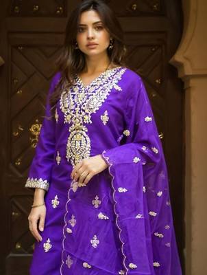 Women Ethnic Motifs Embroidered Regular Kurta with Trousers & With Dupatta 5