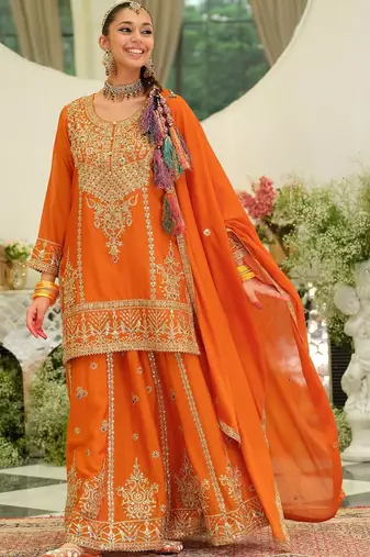 Women Ethnic Motifs Embroidered Regular Kurta with Palazzos & With Dupatta