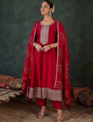 Women Ethnic Motifs Embroidered Regular Kurta with Trousers & With Dupatta 1