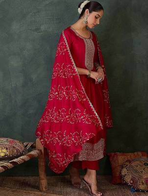 Women Ethnic Motifs Embroidered Regular Kurta with Trousers & With Dupatta 4