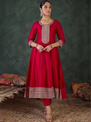 Women Ethnic Motifs Embroidered Regular Kurta with Trousers & With Dupatta 5