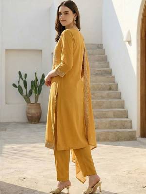 Women Ethnic Motifs Embroidered Regular Thread Work Pure Cotton Kurta with Trousers & With Dupatta 3
