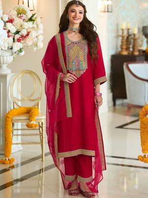 Women Ethnic Motifs Embroidered Regular Thread Work Kurta with Trousers & With Dupatta 1