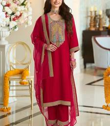 Women Ethnic Motifs Embroidered Regular Thread Work Kurta with Trousers & With Dupatta