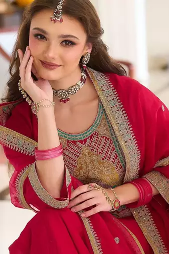 Women Ethnic Motifs Embroidered Regular Thread Work Kurta with Trousers & With Dupatta