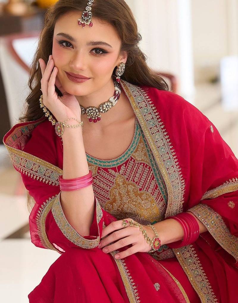 Women Ethnic Motifs Embroidered Regular Thread Work Kurta with Trousers & With Dupatta