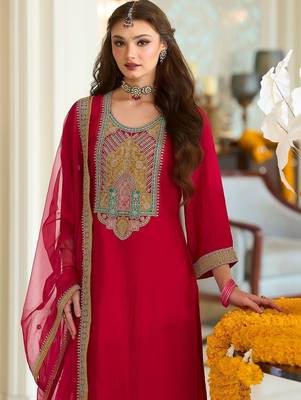 Women Ethnic Motifs Embroidered Regular Thread Work Kurta with Trousers & With Dupatta 4