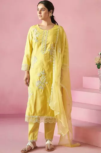 Women Floral Embroidered Regular Thread Work Kurta with Trousers & With Dupatta