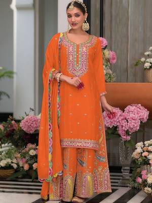 Women Embroidered Regular Sequinned Kurta with Palazzos & With Dupatta 1