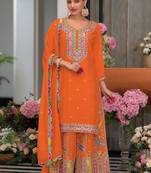 Women Embroidered Regular Sequinned Kurta with Palazzos & With Dupatta