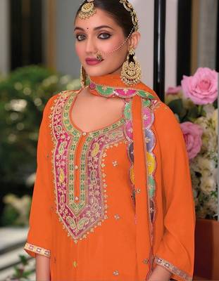 Women Embroidered Regular Sequinned Kurta with Palazzos & With Dupatta 2