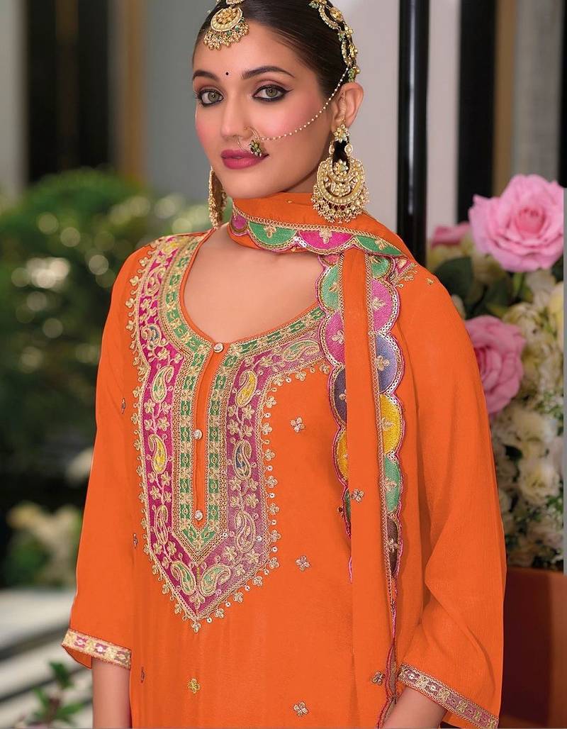 Women Embroidered Regular Sequinned Kurta with Palazzos & With Dupatta
