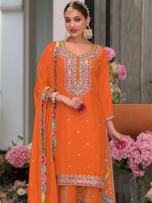 Women Embroidered Regular Sequinned Kurta with Palazzos & With Dupatta 3
