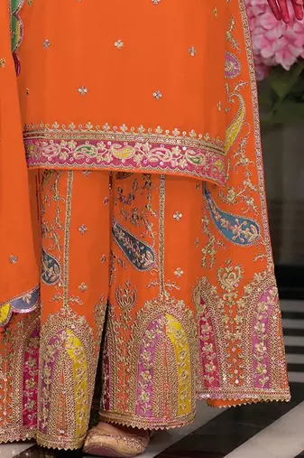 Women Embroidered Regular Sequinned Kurta with Palazzos & With Dupatta