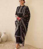Women Ethnic Motifs Embroidered Regular Thread Work Pure Cotton Kurta with Trousers & With Dupatta