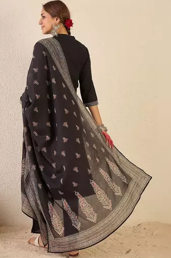 Women Ethnic Motifs Embroidered Regular Thread Work Pure Cotton Kurta with Trousers & With Dupatta
