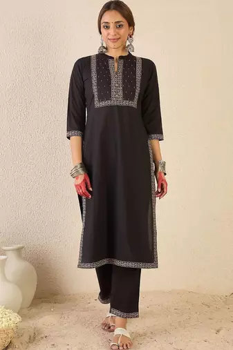 Women Ethnic Motifs Embroidered Regular Thread Work Pure Cotton Kurta with Trousers & With Dupatta
