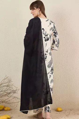 Women Floral Printed Regular Pure Cotton Kurta with Trousers & With Dupatta