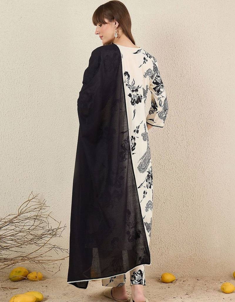Women Floral Printed Regular Pure Cotton Kurta with Trousers & With Dupatta