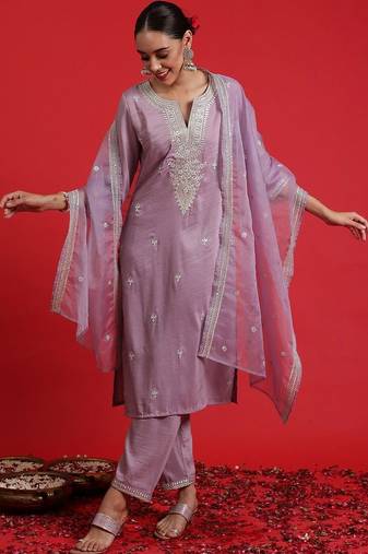 Women Ethnic Motifs Embroidered Regular Thread Work Kurta with Trousers & With Dupatta