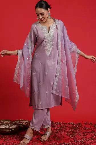 Women Ethnic Motifs Embroidered Regular Thread Work Kurta with Trousers & With Dupatta
