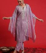 Women Ethnic Motifs Embroidered Regular Thread Work Kurta with Trousers & With Dupatta