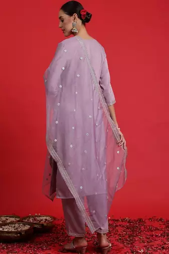 Women Ethnic Motifs Embroidered Regular Thread Work Kurta with Trousers & With Dupatta