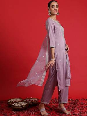 Women Ethnic Motifs Embroidered Regular Thread Work Kurta with Trousers & With Dupatta 3