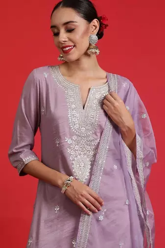 Women Ethnic Motifs Embroidered Regular Thread Work Kurta with Trousers & With Dupatta