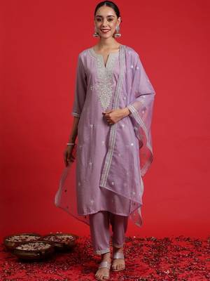 Women Ethnic Motifs Embroidered Regular Thread Work Kurta with Trousers & With Dupatta 5