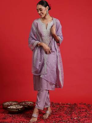 Women Ethnic Motifs Embroidered Regular Thread Work Kurta with Trousers & With Dupatta 7