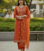 Women Ethnic Motifs Embroidered Regular Kurta with Trousers & With Dupatta