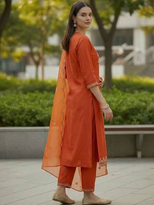 Women Ethnic Motifs Embroidered Regular Kurta with Trousers & With Dupatta 2