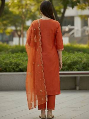 Women Ethnic Motifs Embroidered Regular Kurta with Trousers & With Dupatta 3