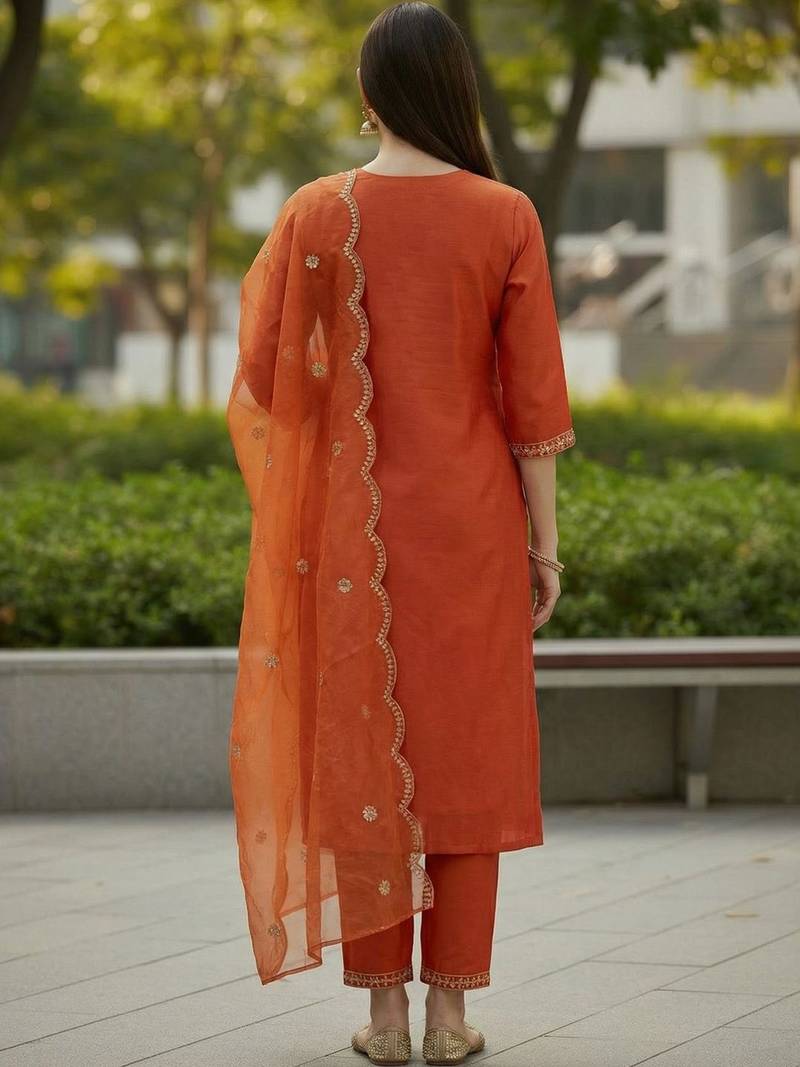 Women Ethnic Motifs Embroidered Regular Kurta with Trousers & With Dupatta