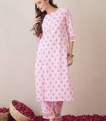 Women Floral Printed Regular Pure Cotton Kurta with Trousers