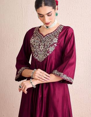 Women Ethnic Motifs Embroidered Regular Liva Kurta with Trousers & With Dupatta 4