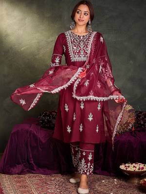 Women Ethnic Motifs Embroidered Regular Thread Work Kurta with Trousers & With Dupatta 1