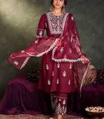 Women Ethnic Motifs Embroidered Regular Thread Work Kurta with Trousers & With Dupatta