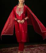 Women Ethnic Motifs Embroidered Regular Sequinned Liva Kurta with Trousers & With Dupatta